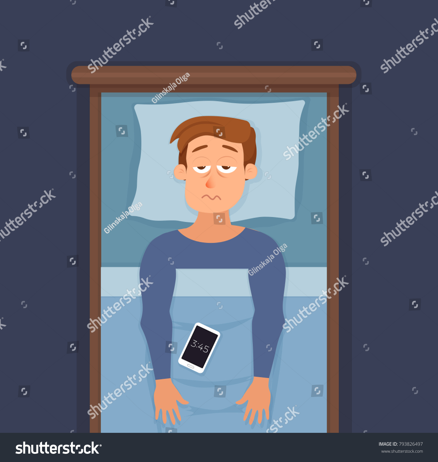 Sleepless Man Face Cartoon Character Suffers Stock Vector Royalty Free