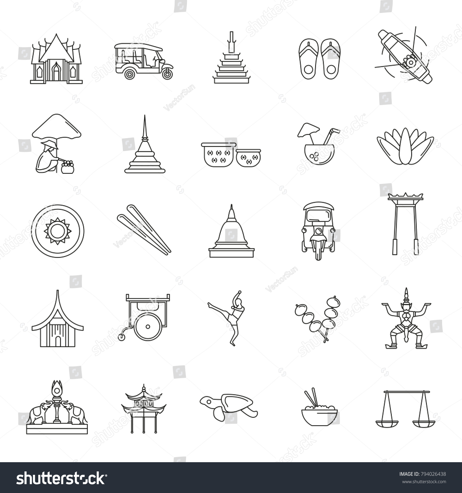 Thailand Line Icons Set Isolated On Stock Vector (Royalty Free ...