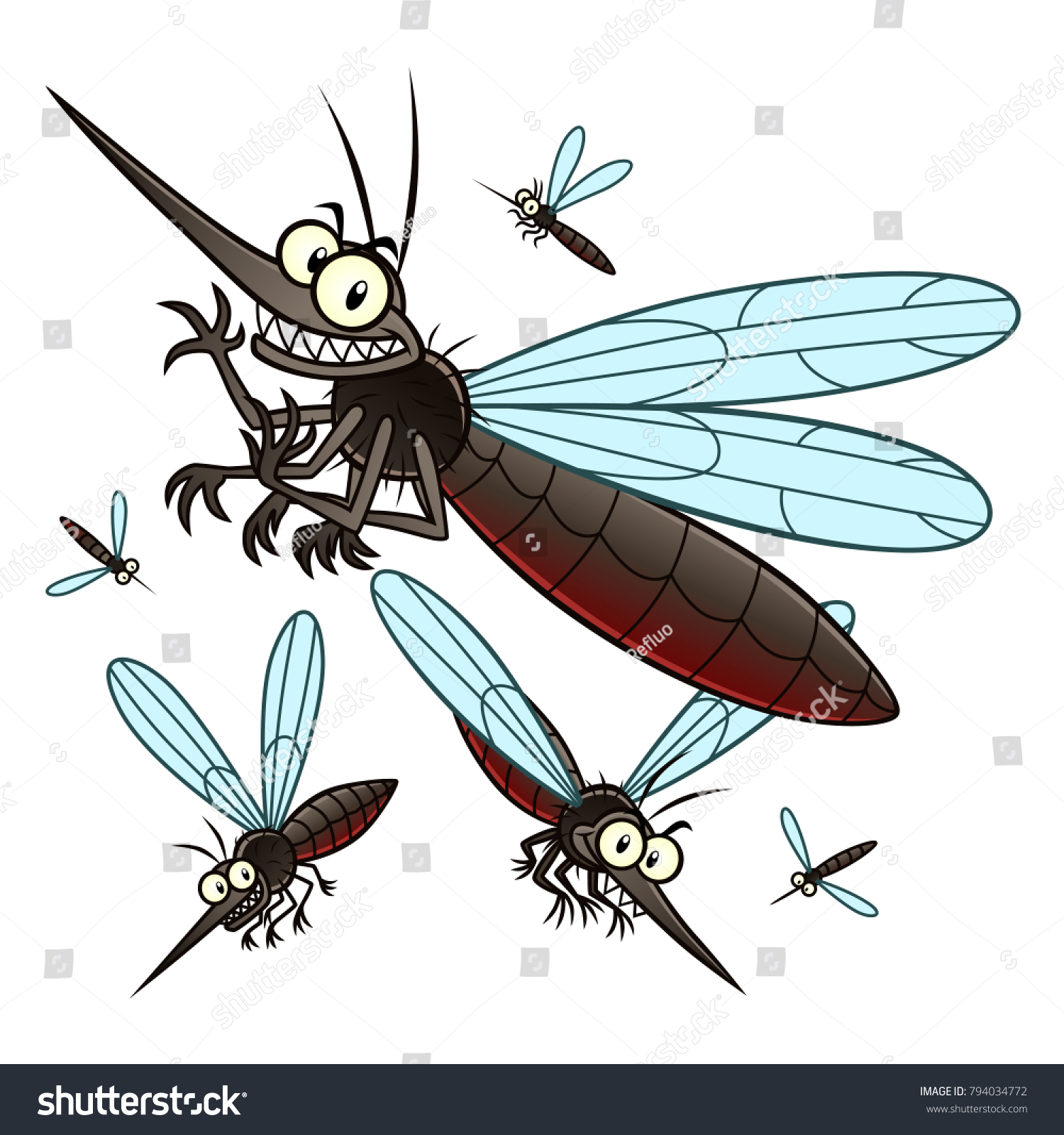 Vector Illustration Flying Cartoon Mosquitoes Stock Vector (Royalty ...