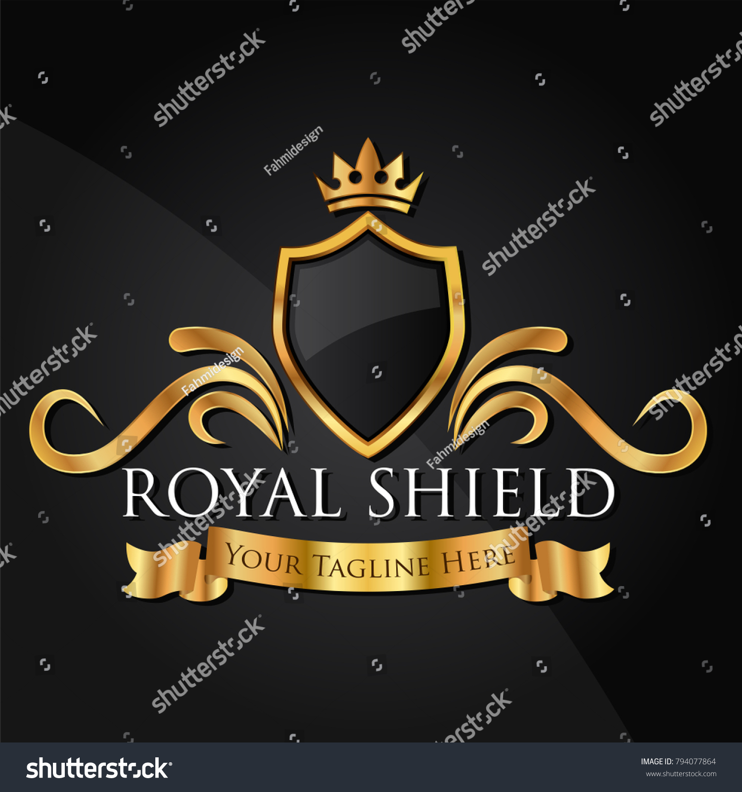Luxury Golden Vector Shields Crown Ribbons Stock Vector (Royalty Free ...