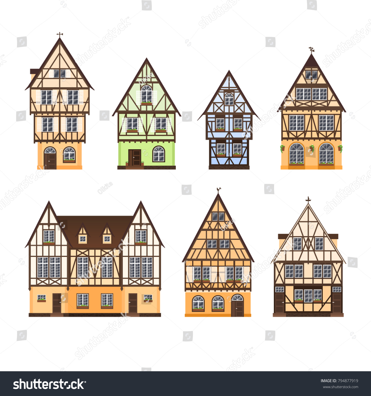 Set Isolated Colored Half Timbered Buildings Stock Vector (Royalty Free ...