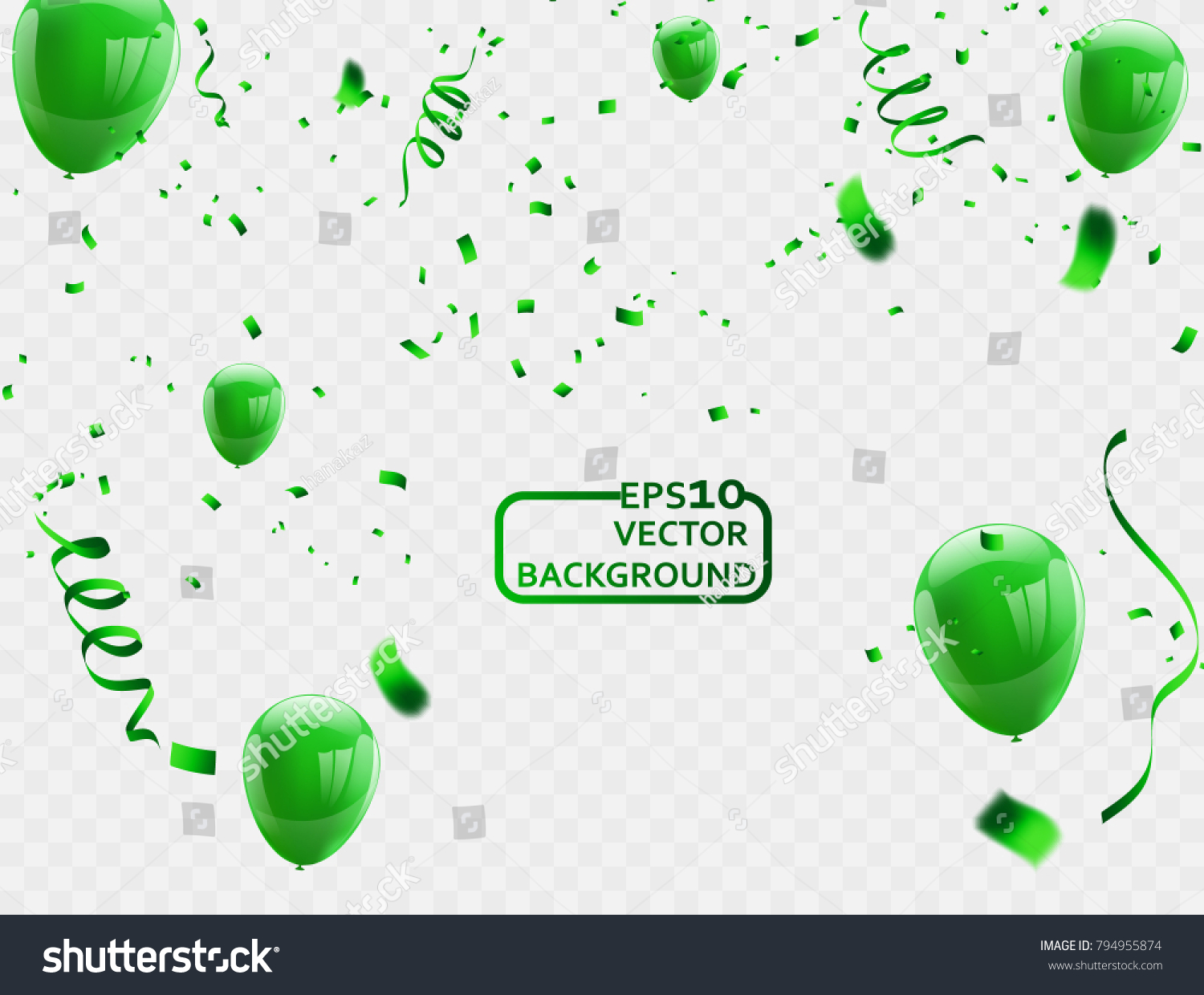 Celebration Background Template Confetti Green Ribbons Stock Vector