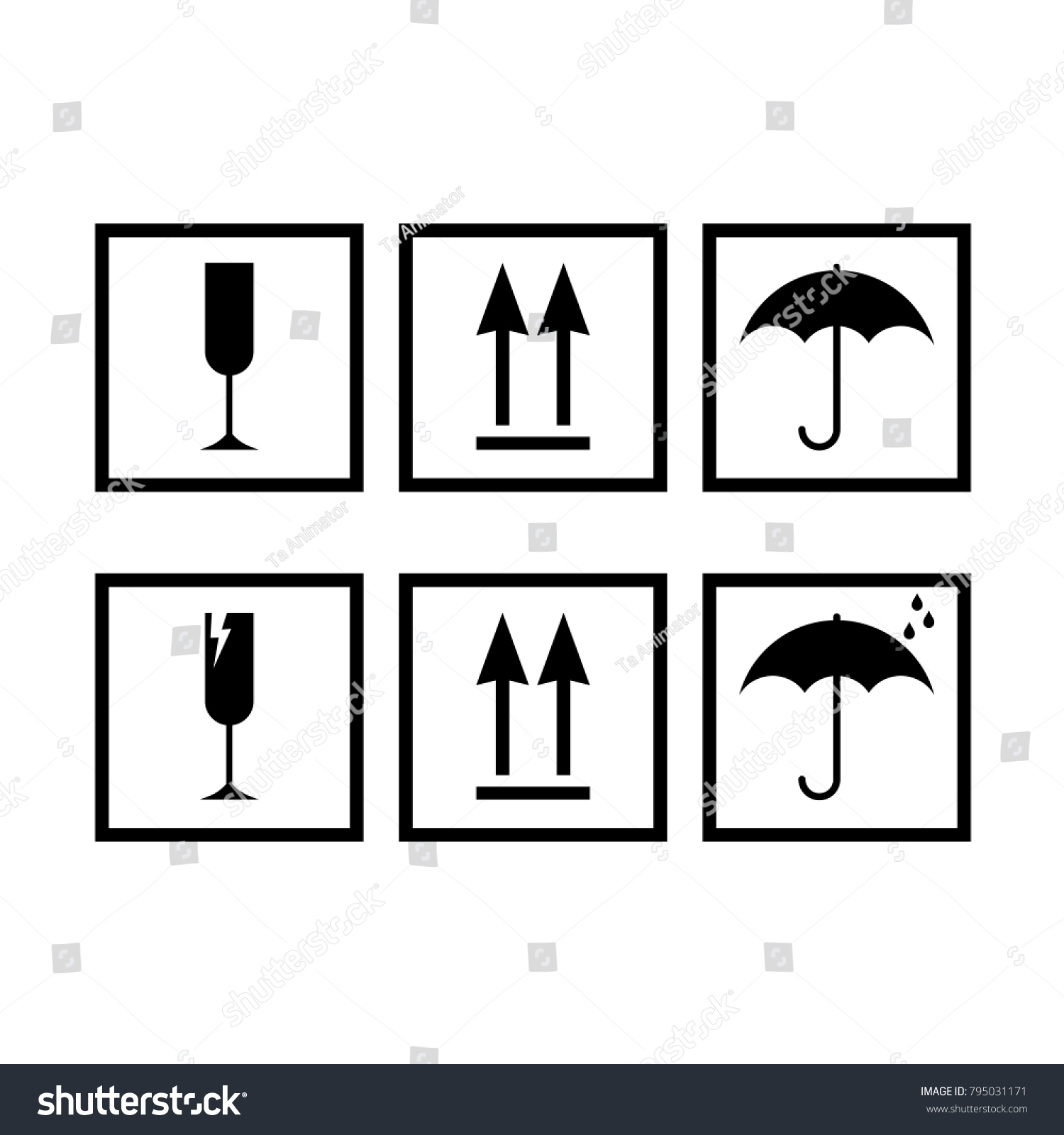 Black Fragile Symbol Parcel Isolated On Stock Vector (Royalty Free ...