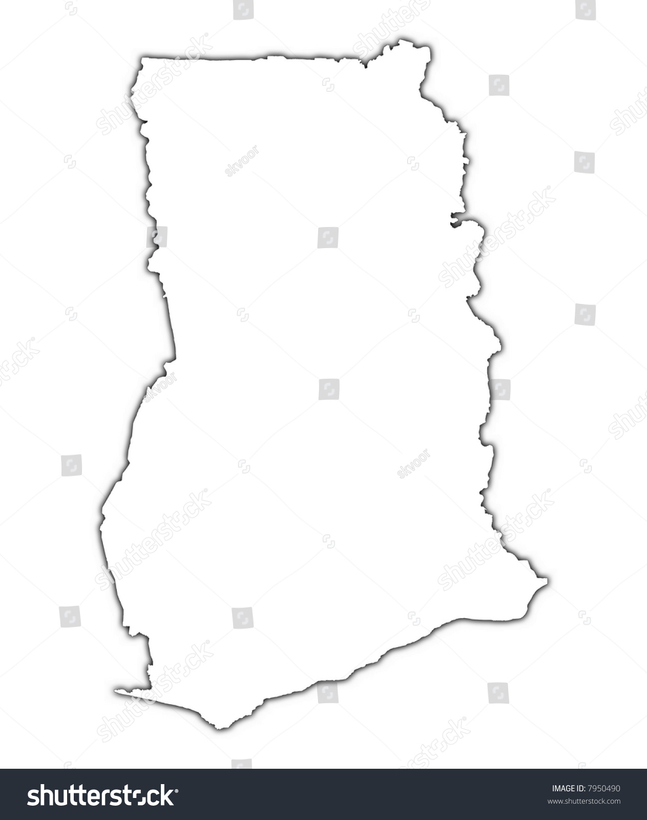 Ghana Outline Map Shadow Detailed Mercator Stock Illustration 7950490 ...