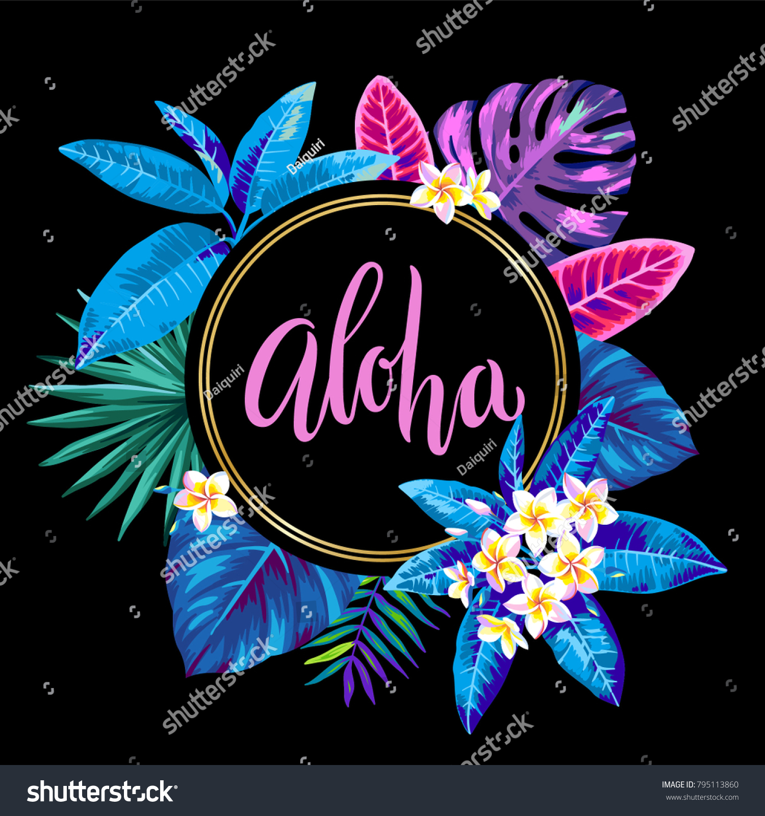 Tropical Flyer Palm Leaves Exotic Flowers Stock Vector (Royalty Free ...