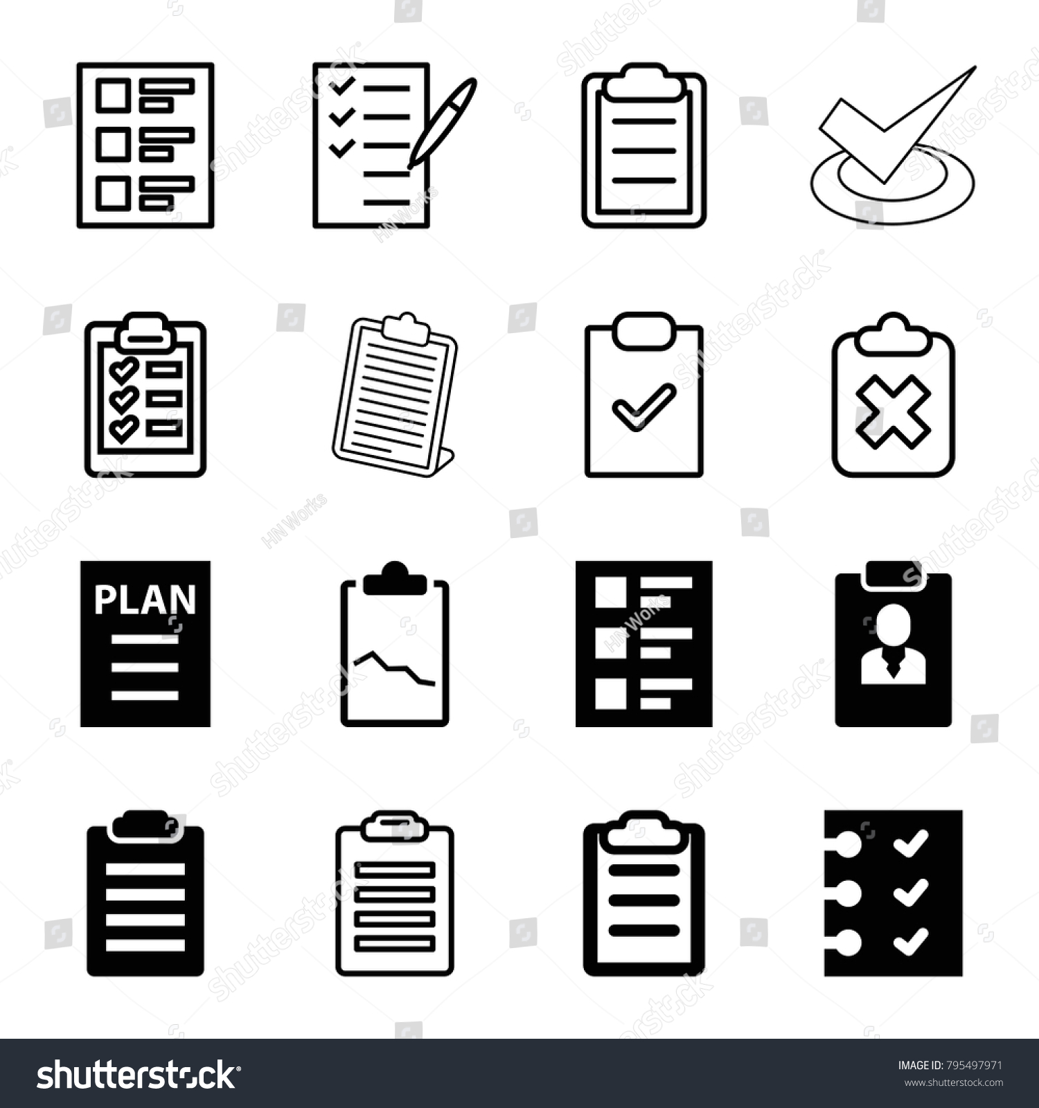 Checklist Icons Set 16 Editable Filled Stock Vector (Royalty Free ...