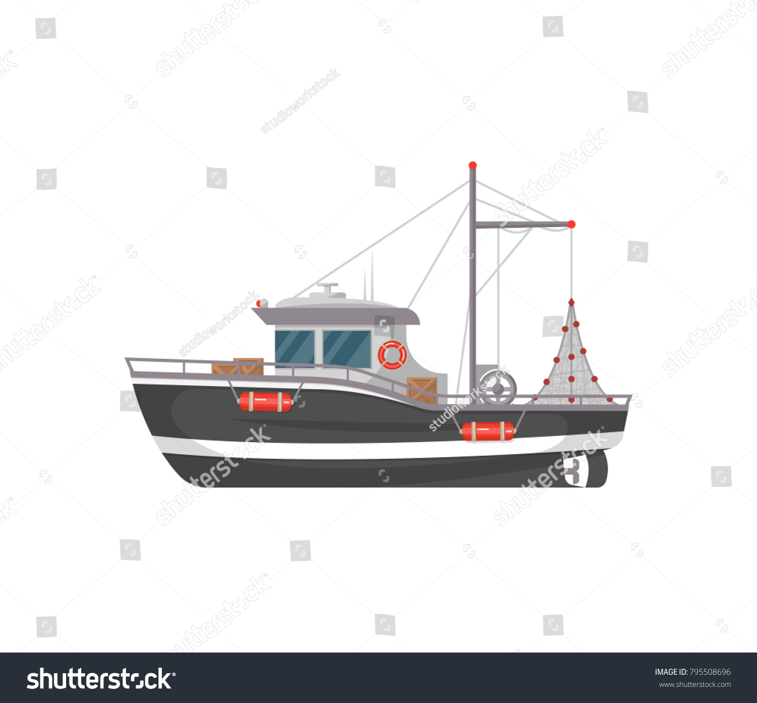 Small Fishing Boat Side View Isolated Stock Vector (Royalty Free ...