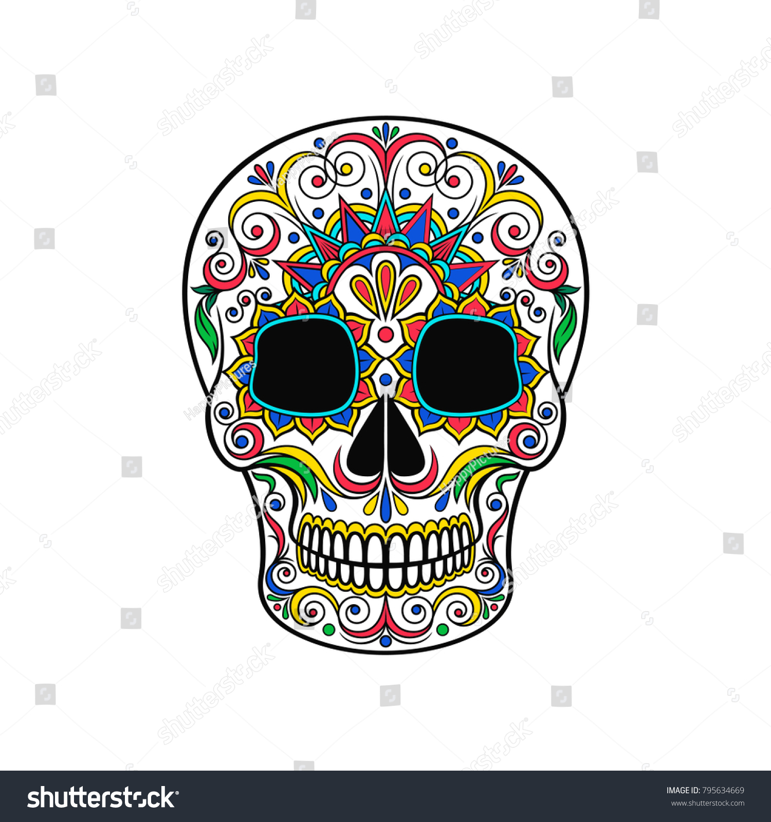 Day Dead Skull Sugar Skull Floral Stock Vector Royalty Free 795634669 Shutterstock 7867