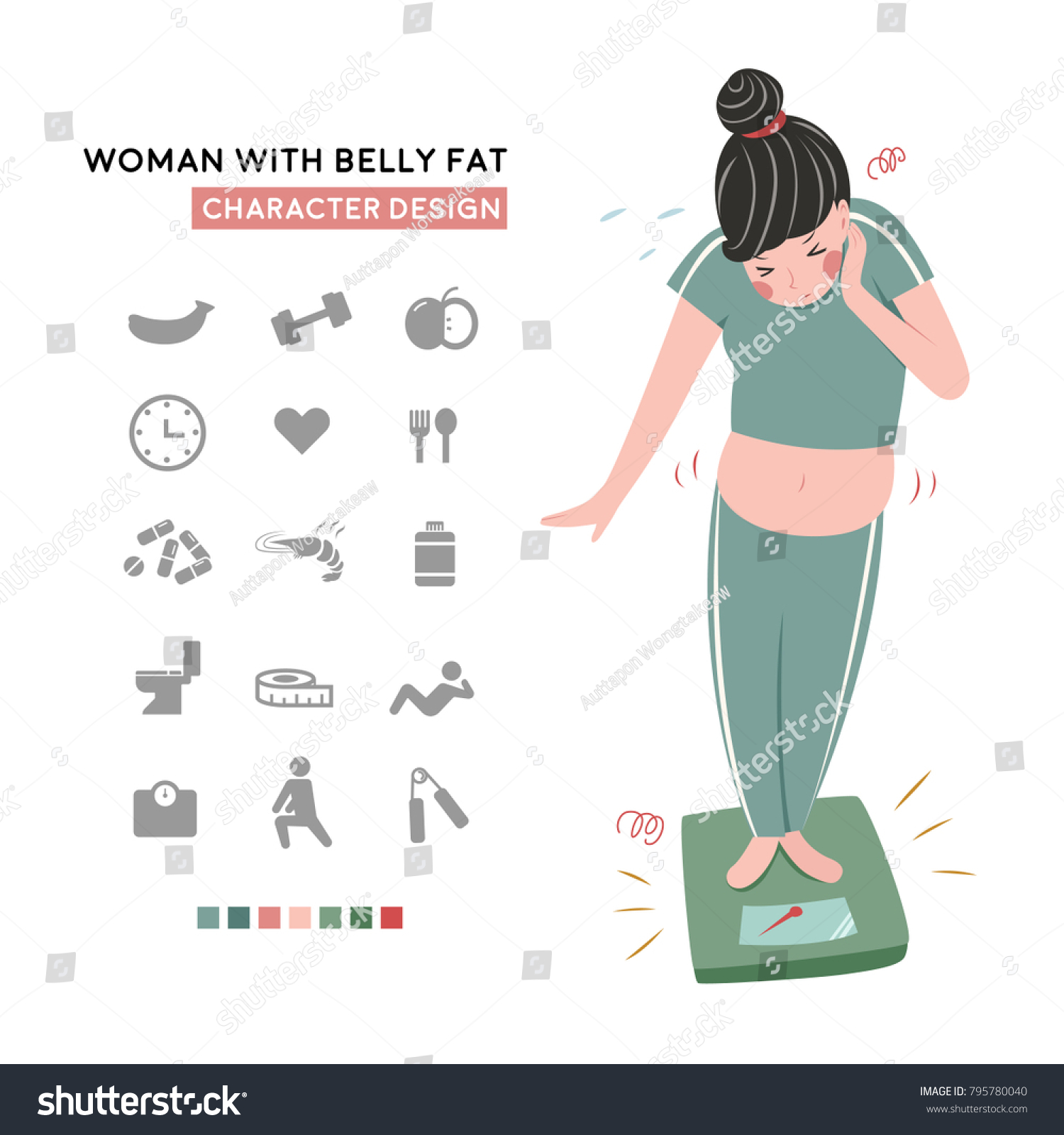 Woman Belly Fat Character Design Icon Stock Vector Royalty Free Shutterstock