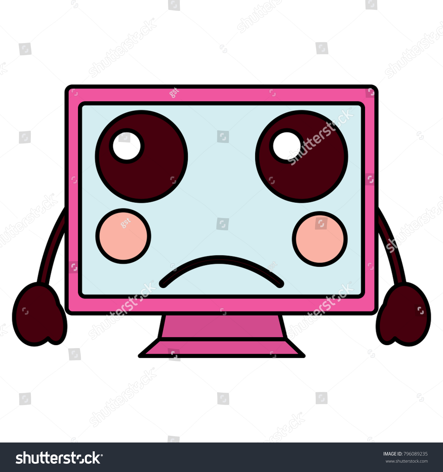 Sad Computer Monitor Kawaii Icon Image Stock Vector (Royalty Free ...