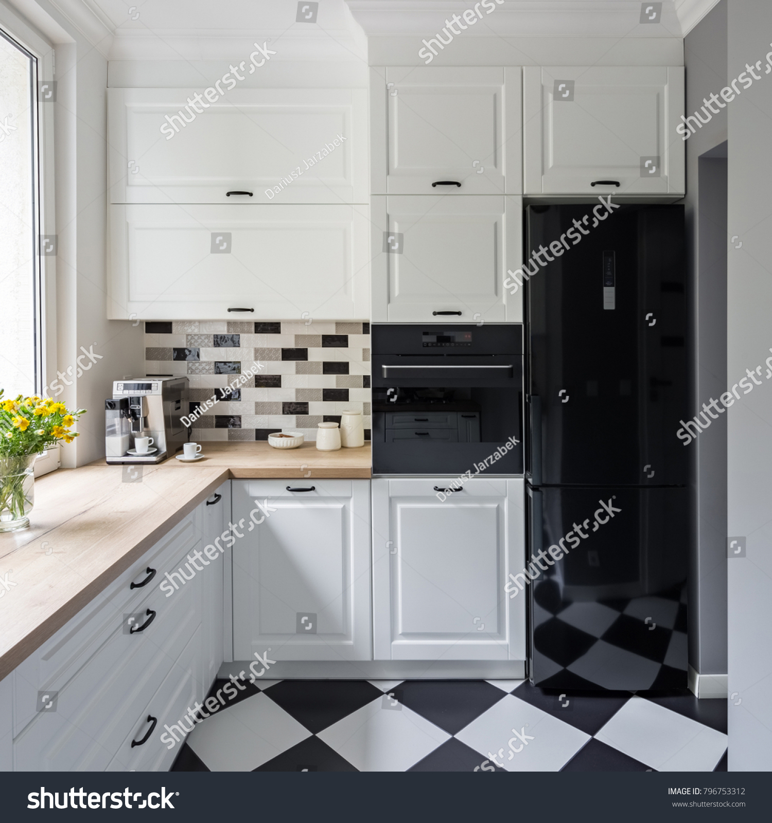 Small White Kitchen Modern Chess Flooring Stock Photo 796753312 ...