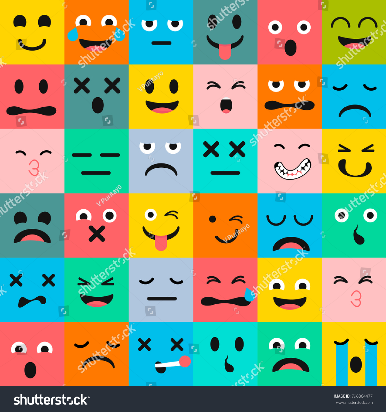 Emoticons Vector Pattern Emoji Square Icons Stock Vector (Royalty Free ...