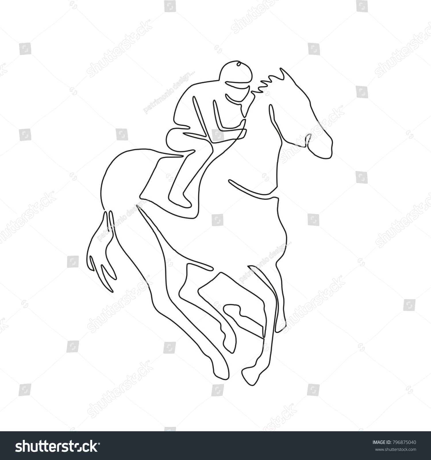 Continuous Line Drawing Illustration Jockey Riding Stock Vector ...