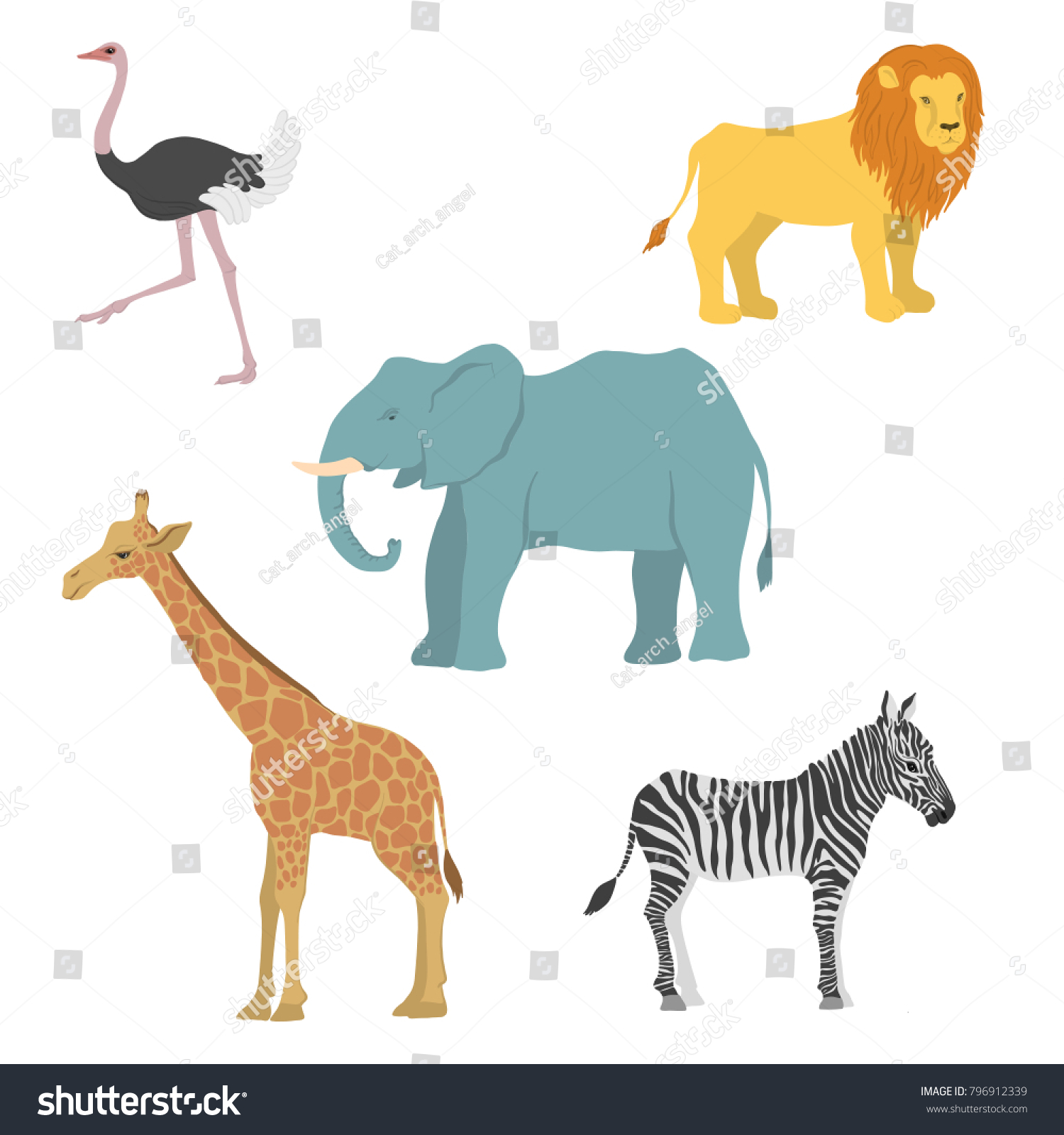 Vector Cartoon African Animals Isolated White Stock Vector (Royalty ...