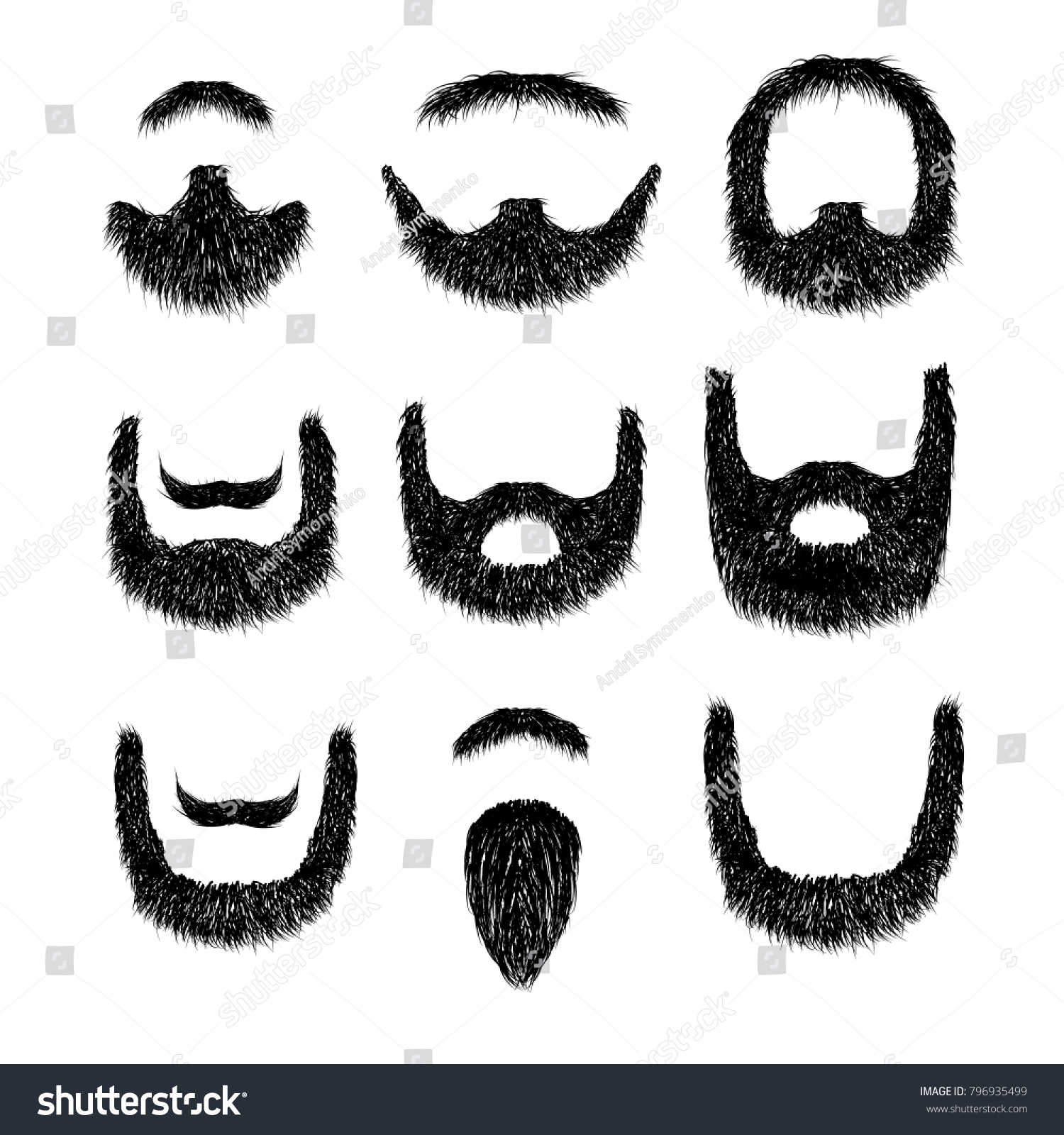 Realistic Beard Set Isolated On White Stock Vector (Royalty Free ...