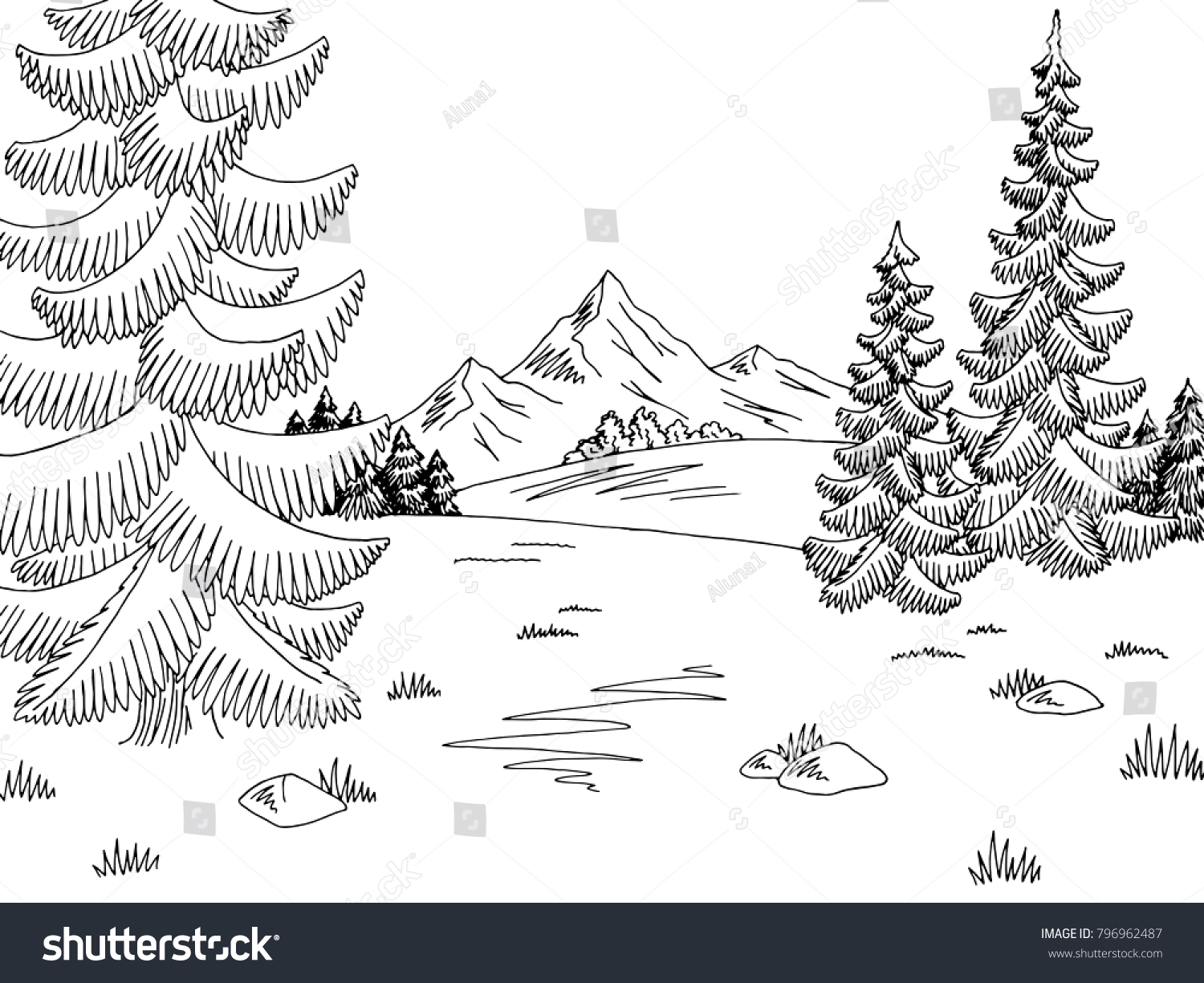 Forest Glade Graphic Black White Landscape Stock Vector (Royalty Free ...
