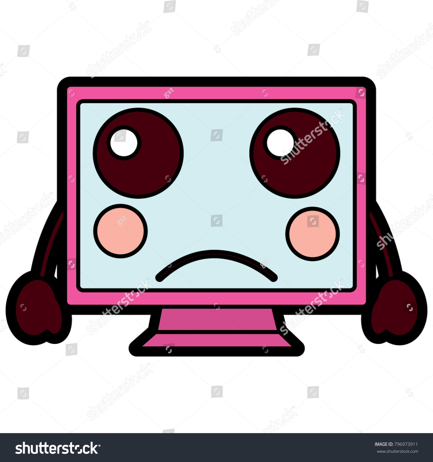 Sad Computer Monitor Kawaii Icon Image Stock Vector (Royalty Free ...