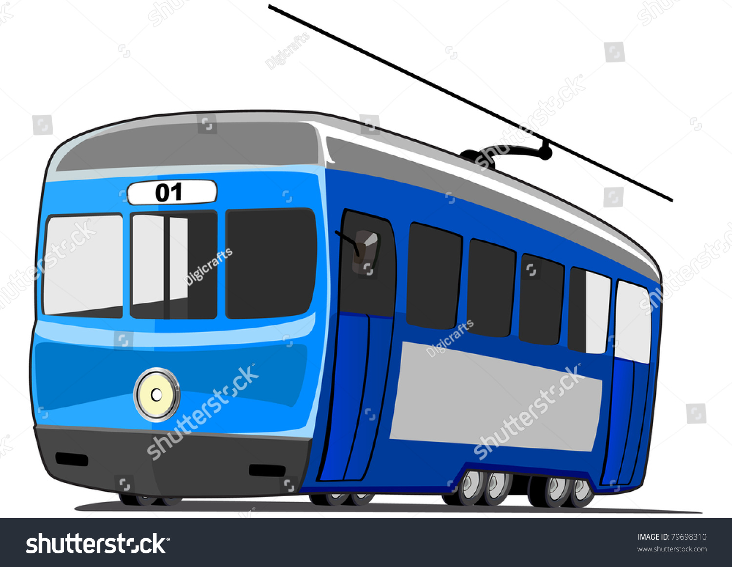 Голубой трамвай на белом фоне