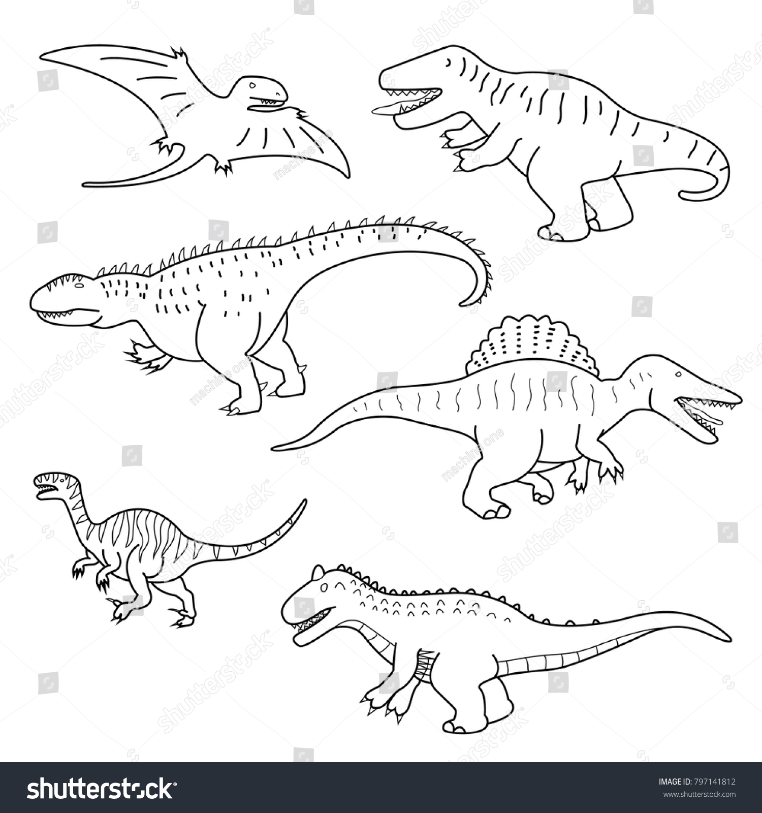 Dinosaurs Drawn Outline Illustration Stock Vector (Royalty Free ...