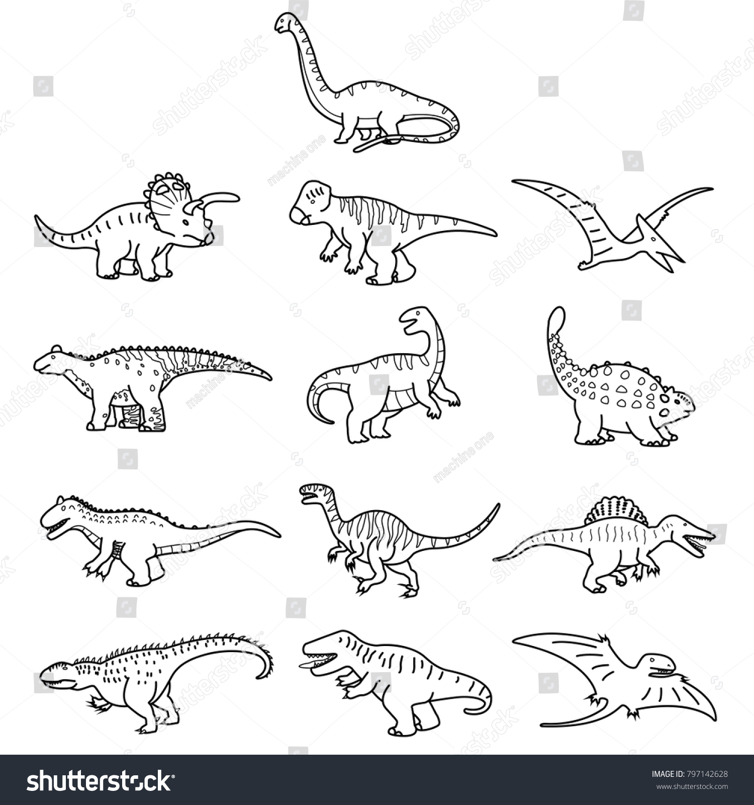 Dinosaurs Outline Illustration Stock Vector (royalty Free) 797142628 