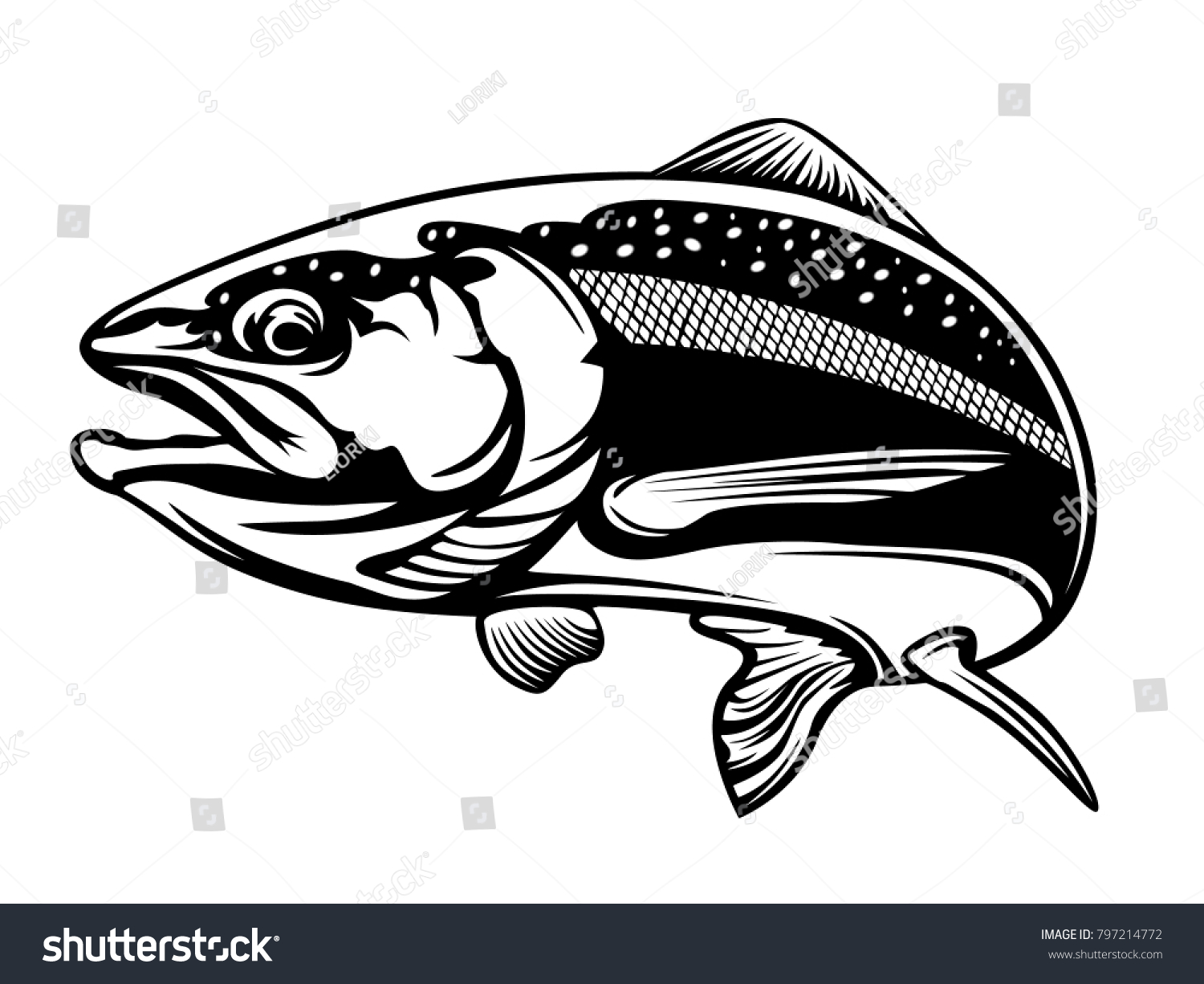 バス釣り 白黒の大魚のイラスト のベクター画像素材 ロイヤリティフリー Shutterstock