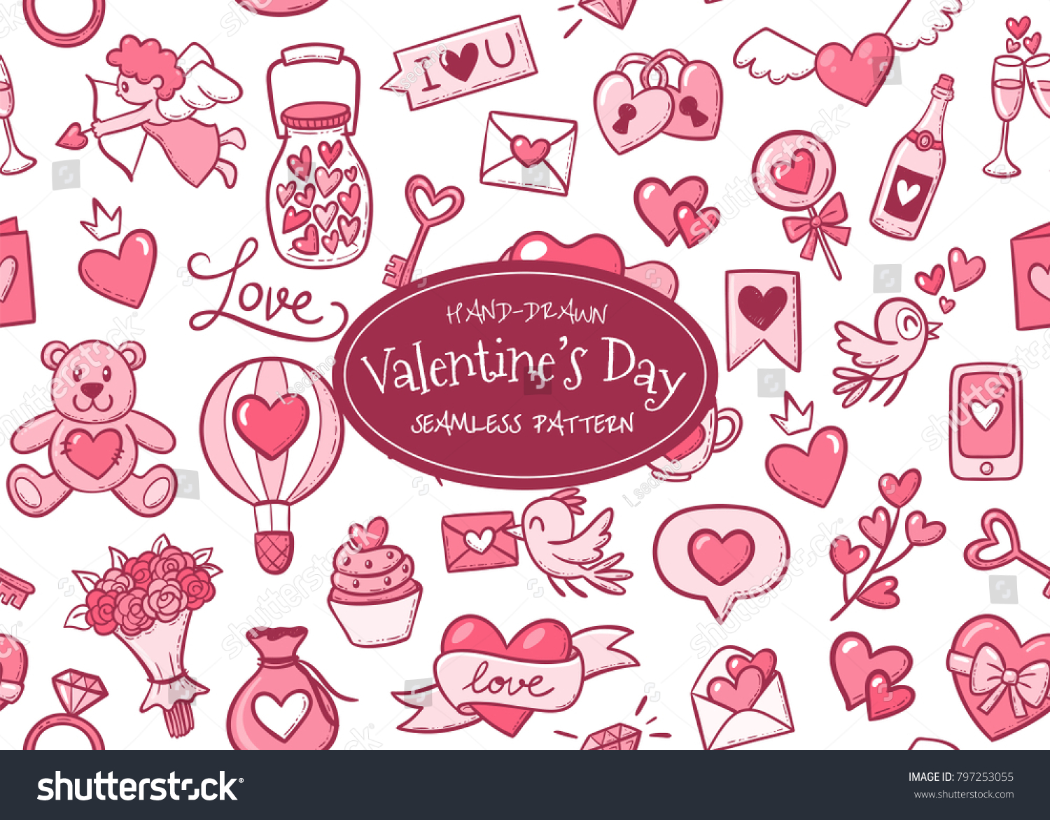 Valentines Day Celebration Seamless Pattern Cute Stock-vektor (royaltyfri) ...