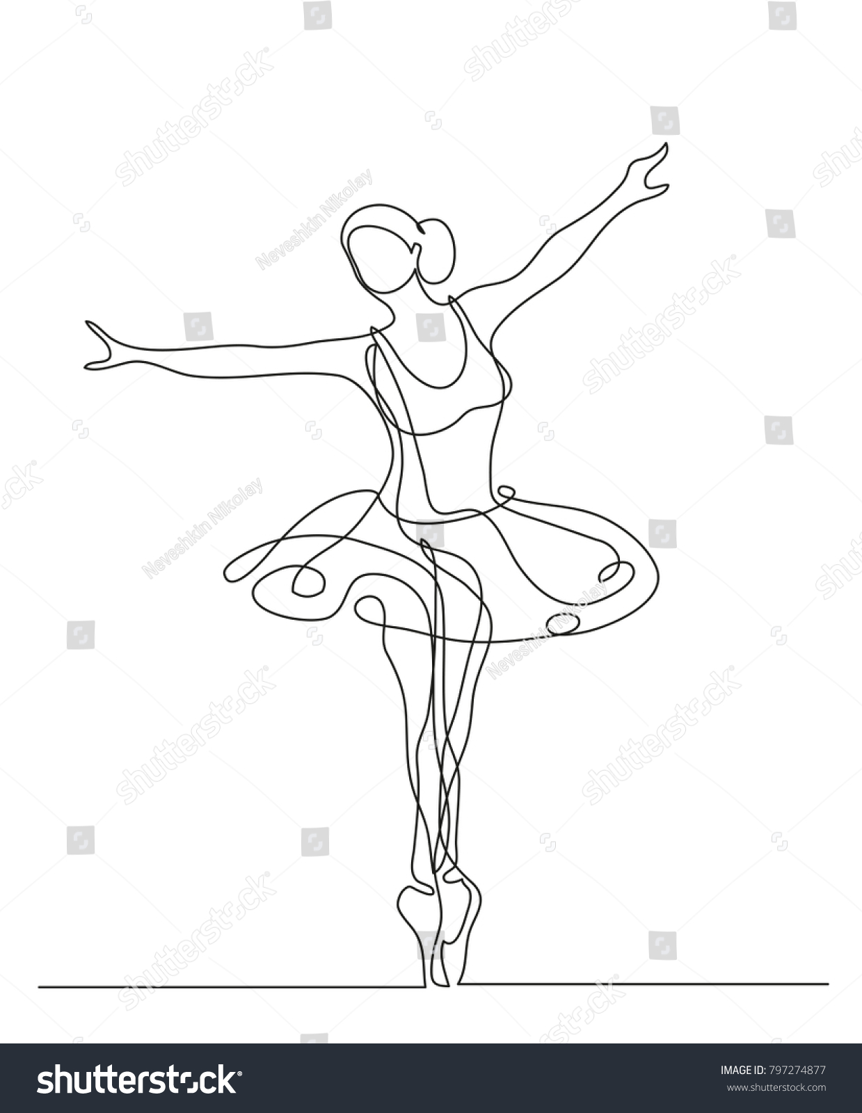 Continuous Line Drawing Illustration Shows Ballerina Stock Vector ...