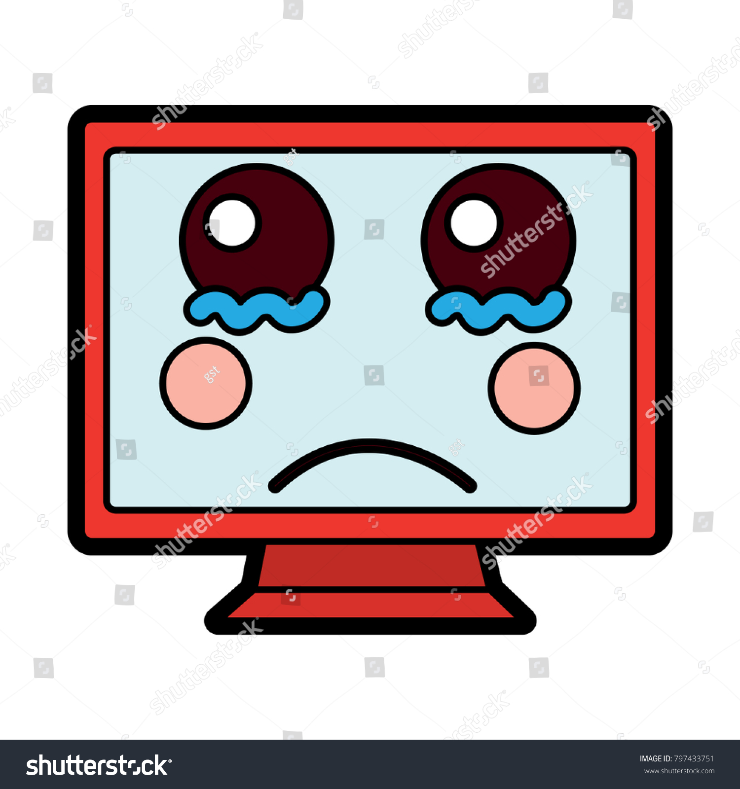 Sad Computer Monitor Kawaii Icon Image Stock Vector (Royalty Free ...