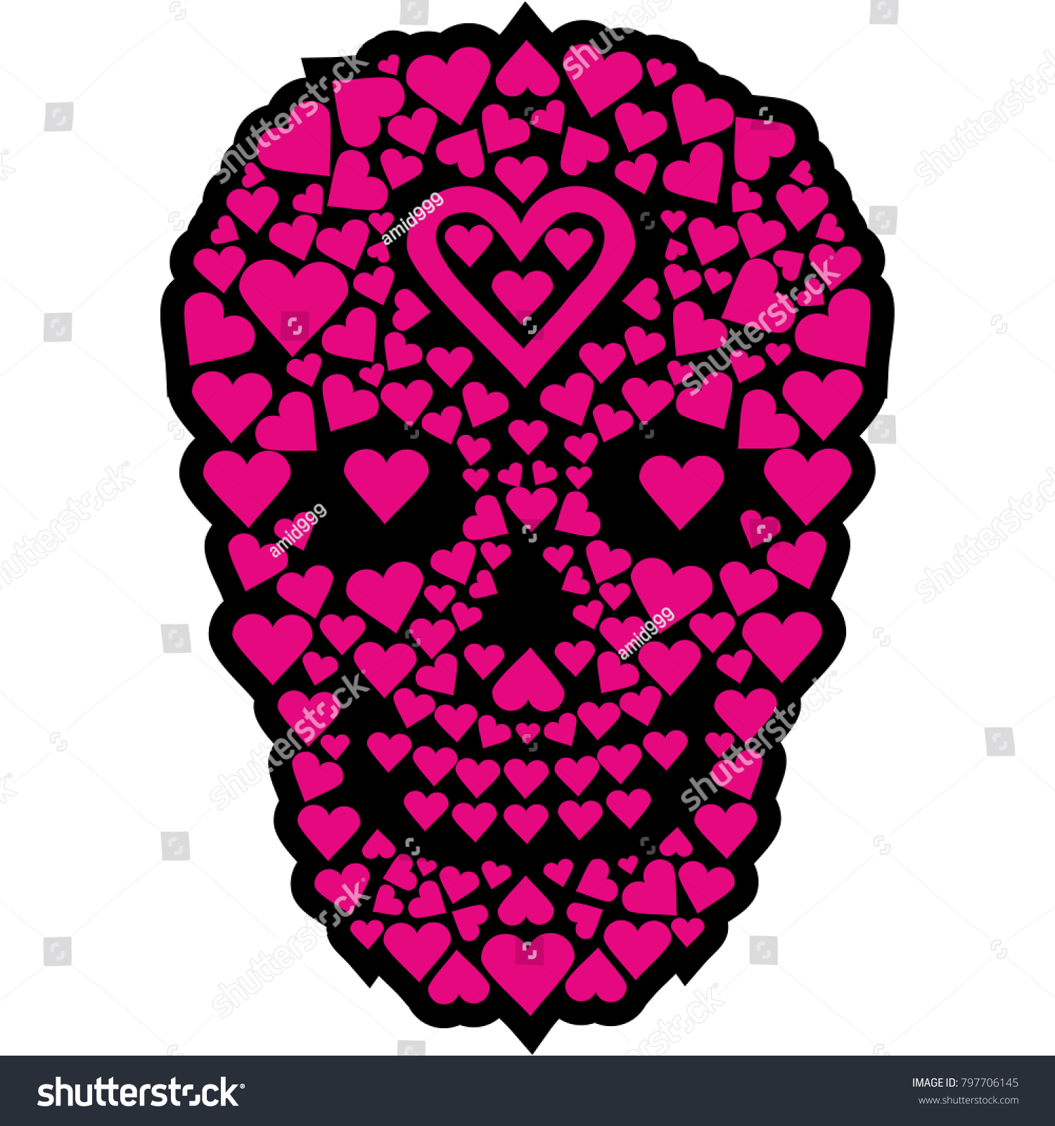 Valentines Skull Heart Grunge Vintage Design Stock Vector Royalty Free