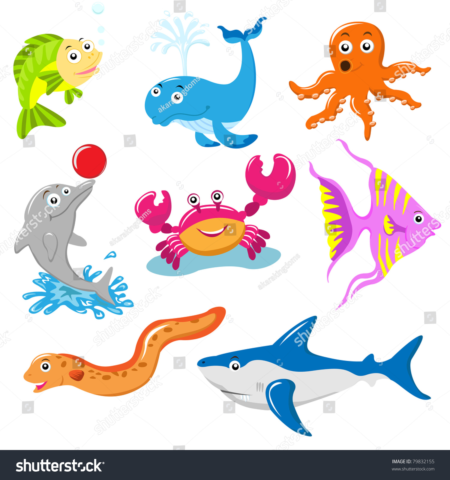 Aquatic Cartoon Set Stock Vector (Royalty Free) 79832155 | Shutterstock