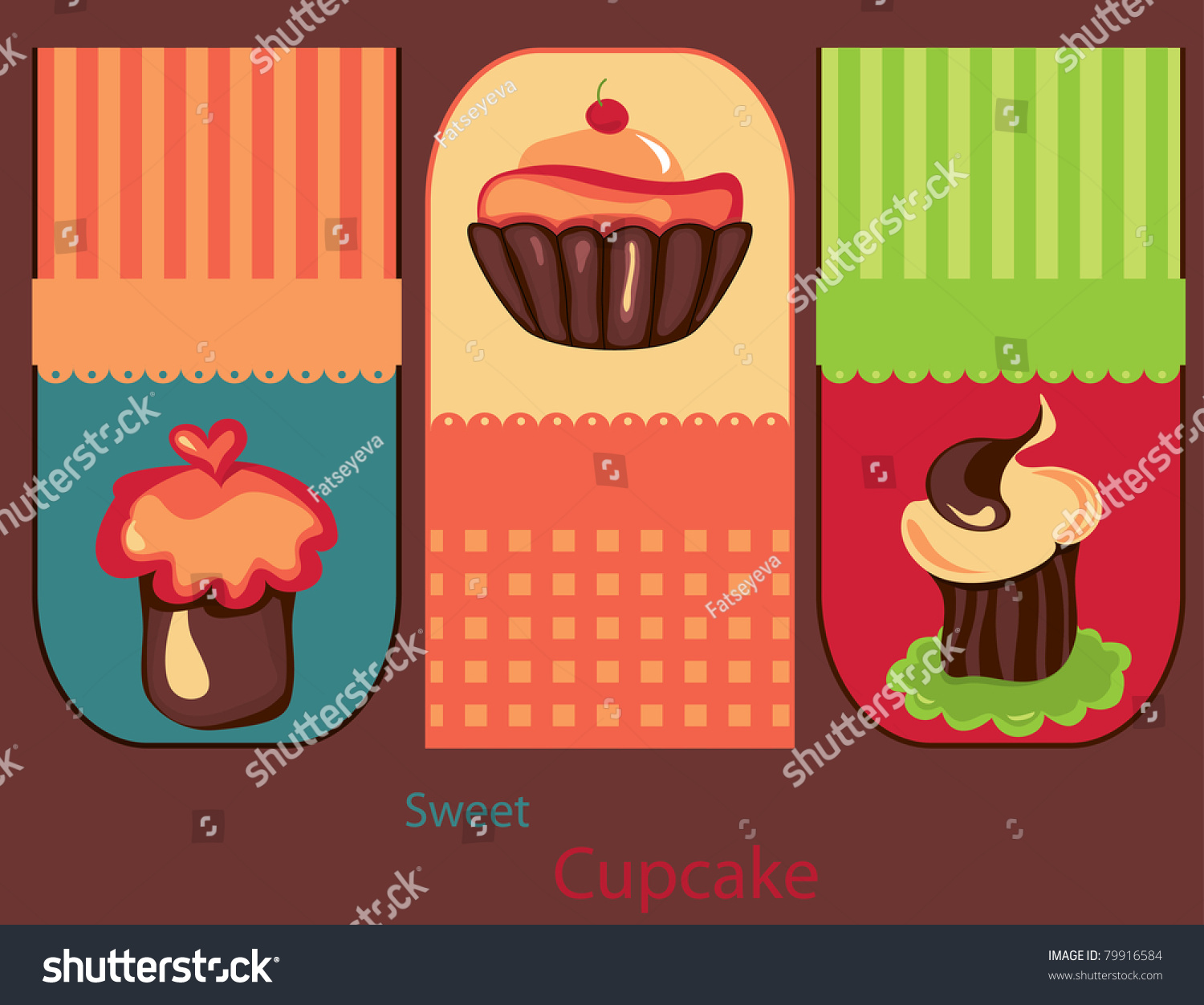 Set Cute Cupcakes Stock Vector Royalty Free 79916584 Shutterstock