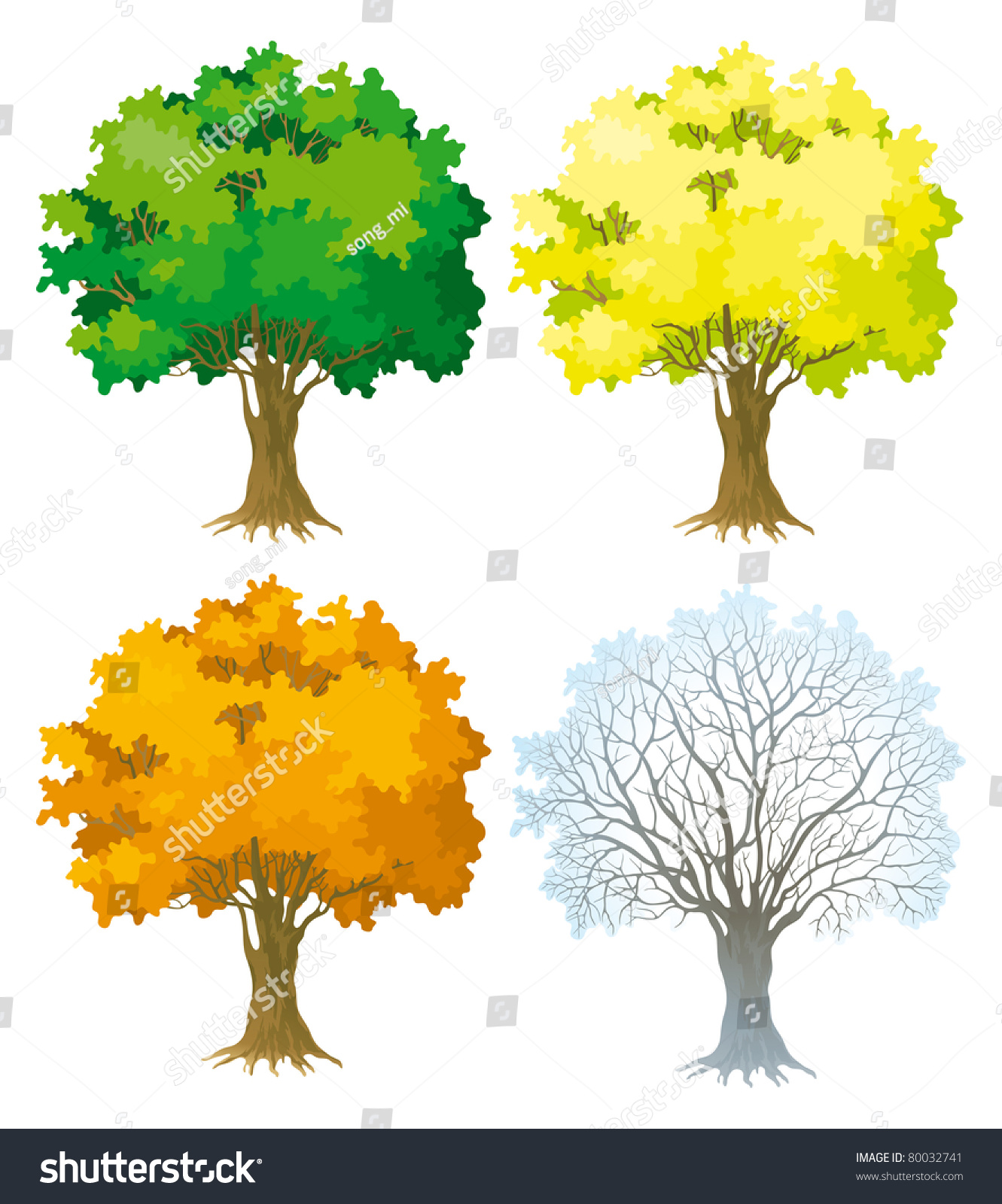 Tree Four Seasons Trees Green Yellow Stock Vector (Royalty Free ...