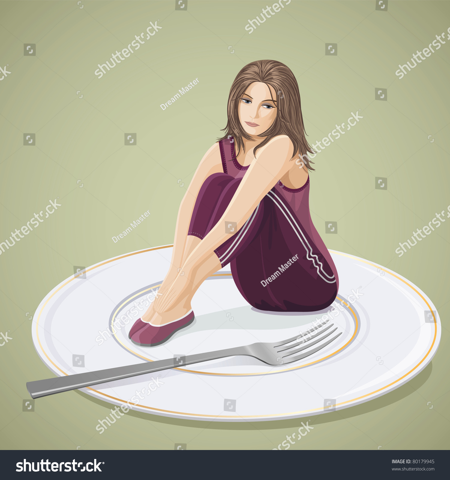 Sad Girl Sitting On Big Plate 스톡 벡터(로열티 프리) 80179945 | Shutterstock