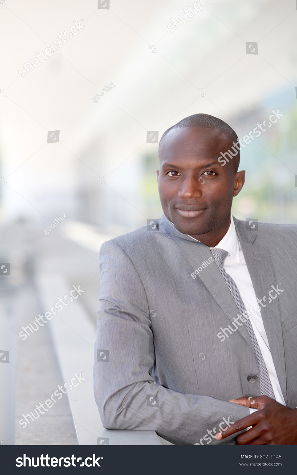 Portrait Handsome Businessman Wearing Grey Suit Stock Photo 80229145