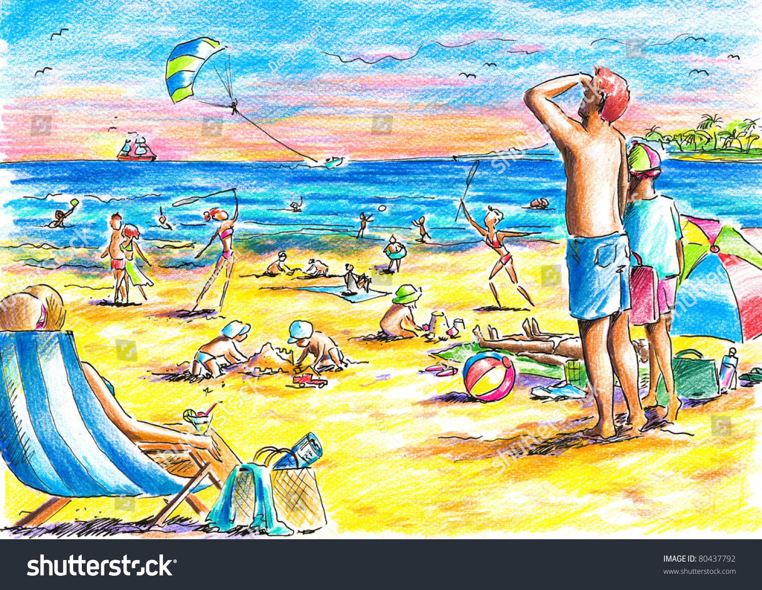 Человек на пляже рисунок