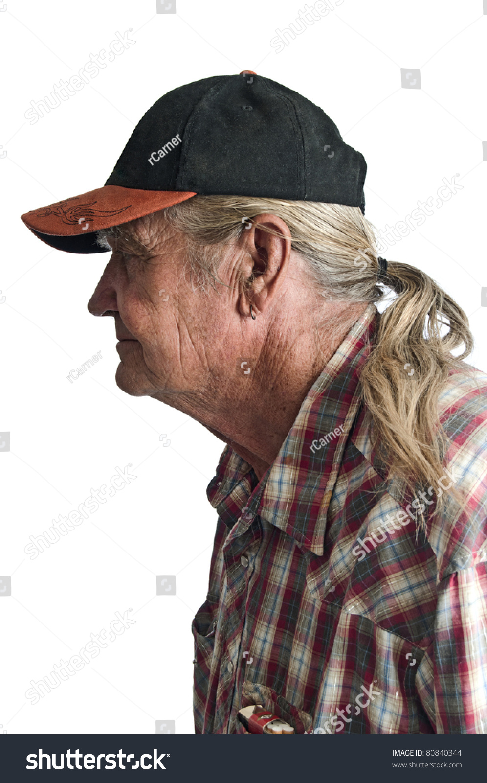 mens ball cap with grey ponytail