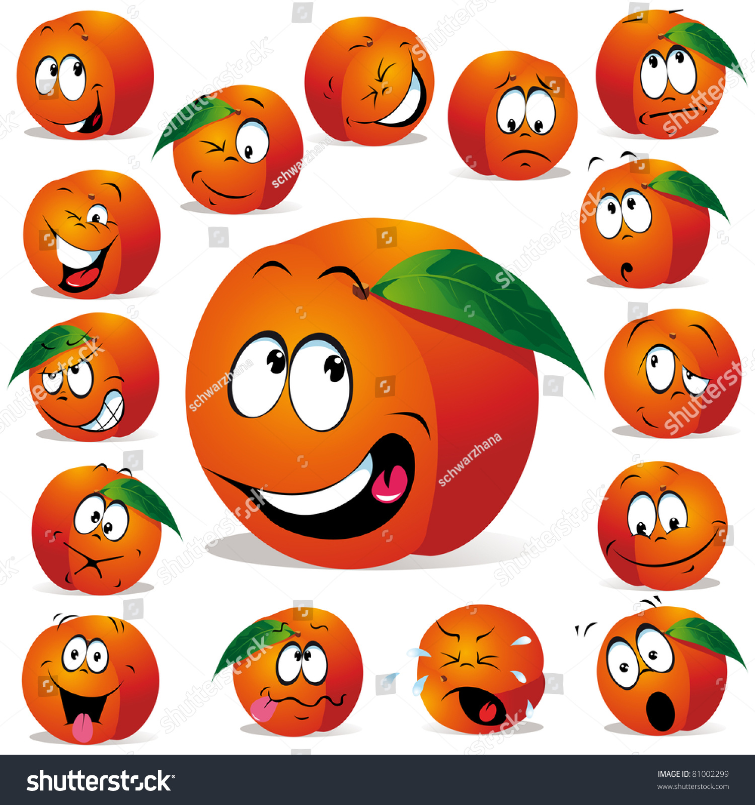 Peach Cartoon Many Expressions Stock Vector (Royalty Free) 81002299 ...