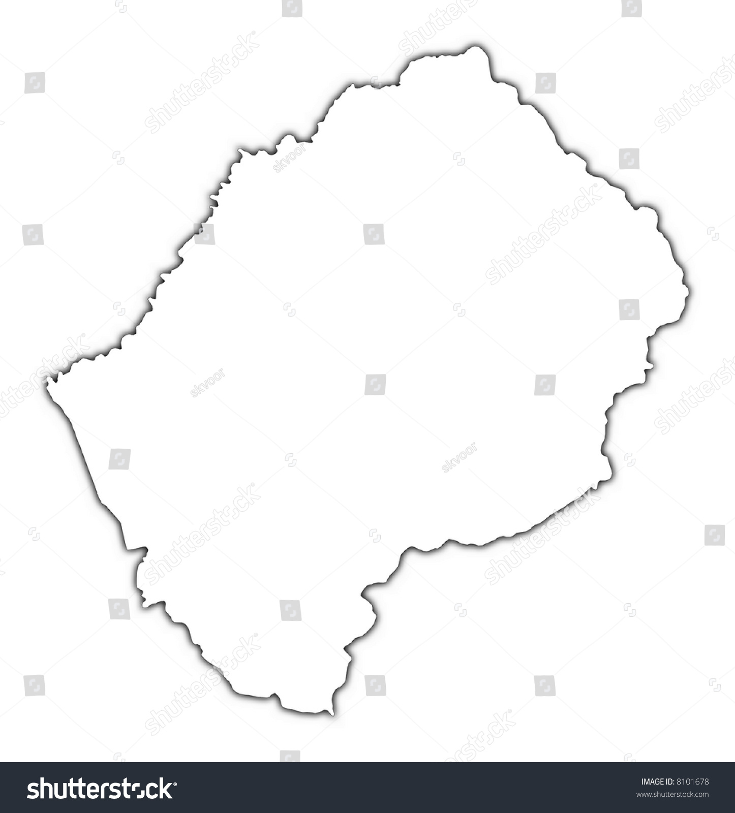 Lesotho Outline Map Shadow Detailed Mercator Stock Illustration 8101678 ...