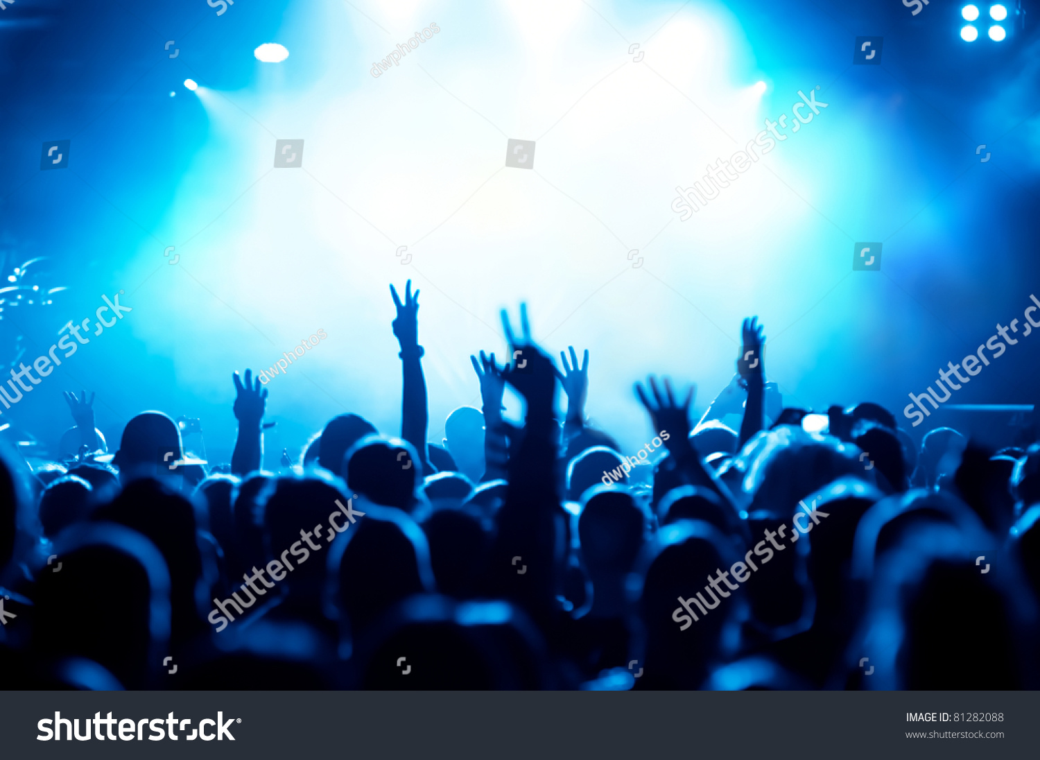 Silhouettes Concert Crowd Front Bright Blue Stock Photo 81282088 