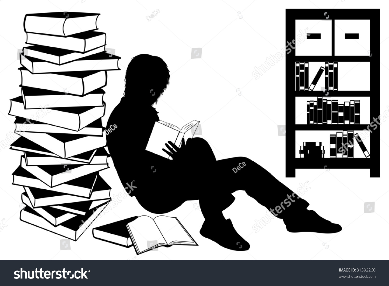 Silhouette Girl Reading Book Stock Vector (Royalty Free) 81392260 ...