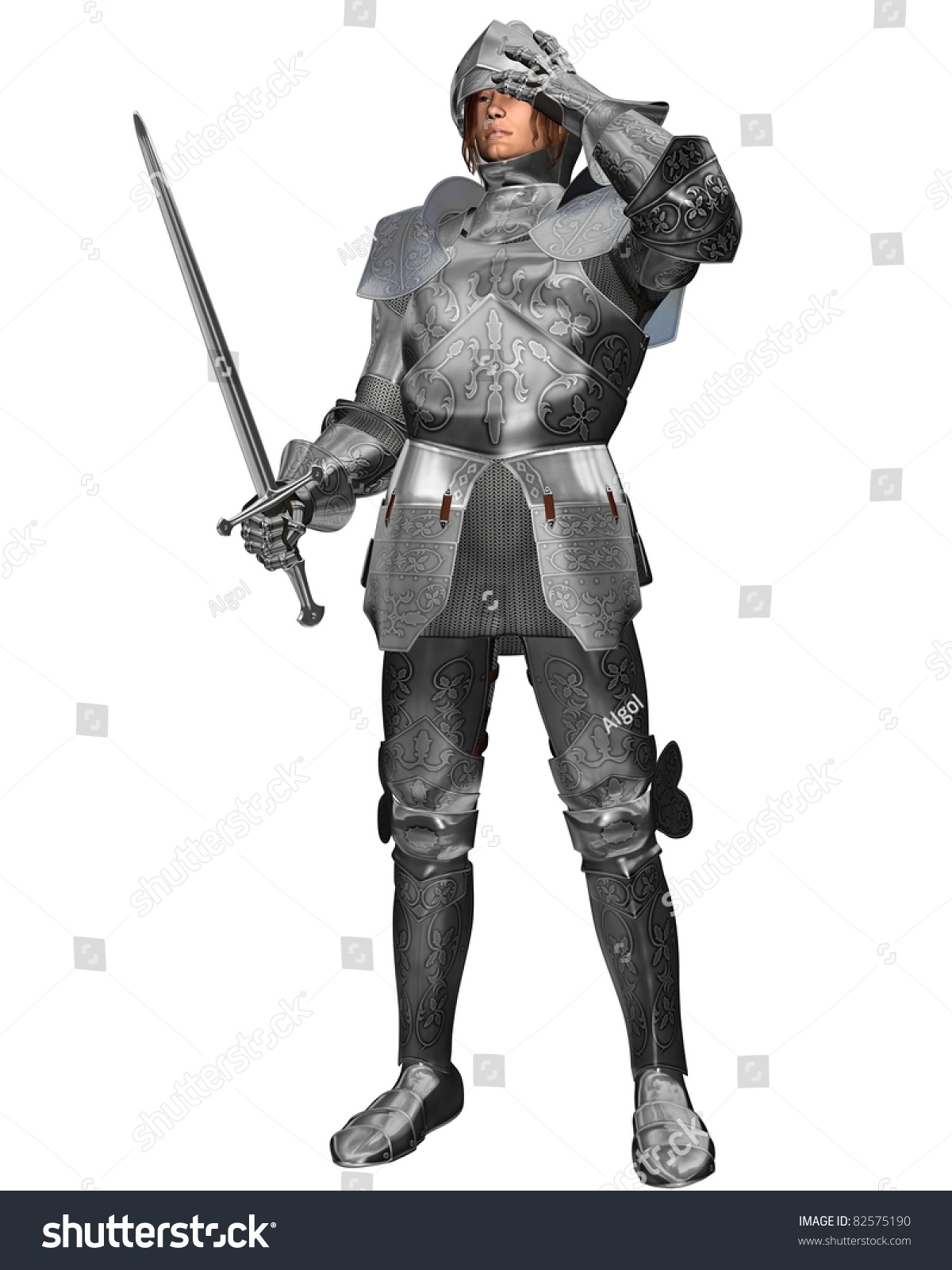 Medieval Fantasy Knight Decorated Armour Raising Stock Illustration ...