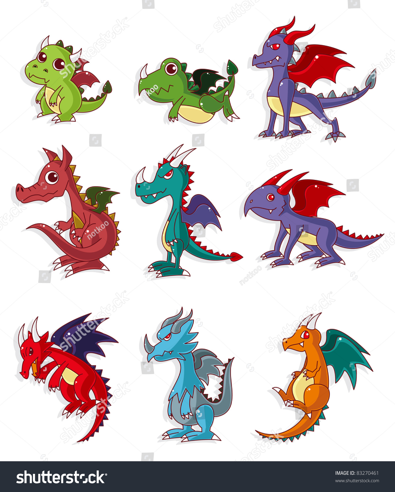 Cartoon Fire Dragon Icon Set Stock Vector (Royalty Free) 83270461 ...