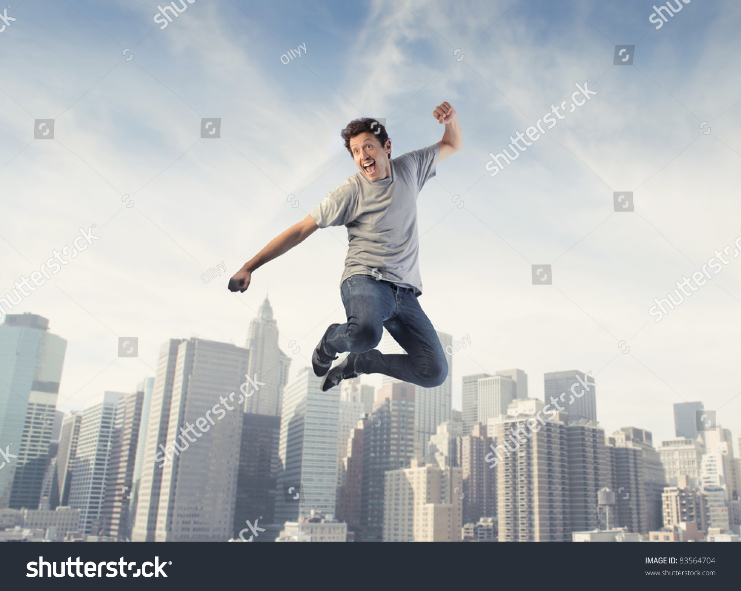 Happy Man Jumping Cityscape Background Stock Photo 83564704 | Shutterstock