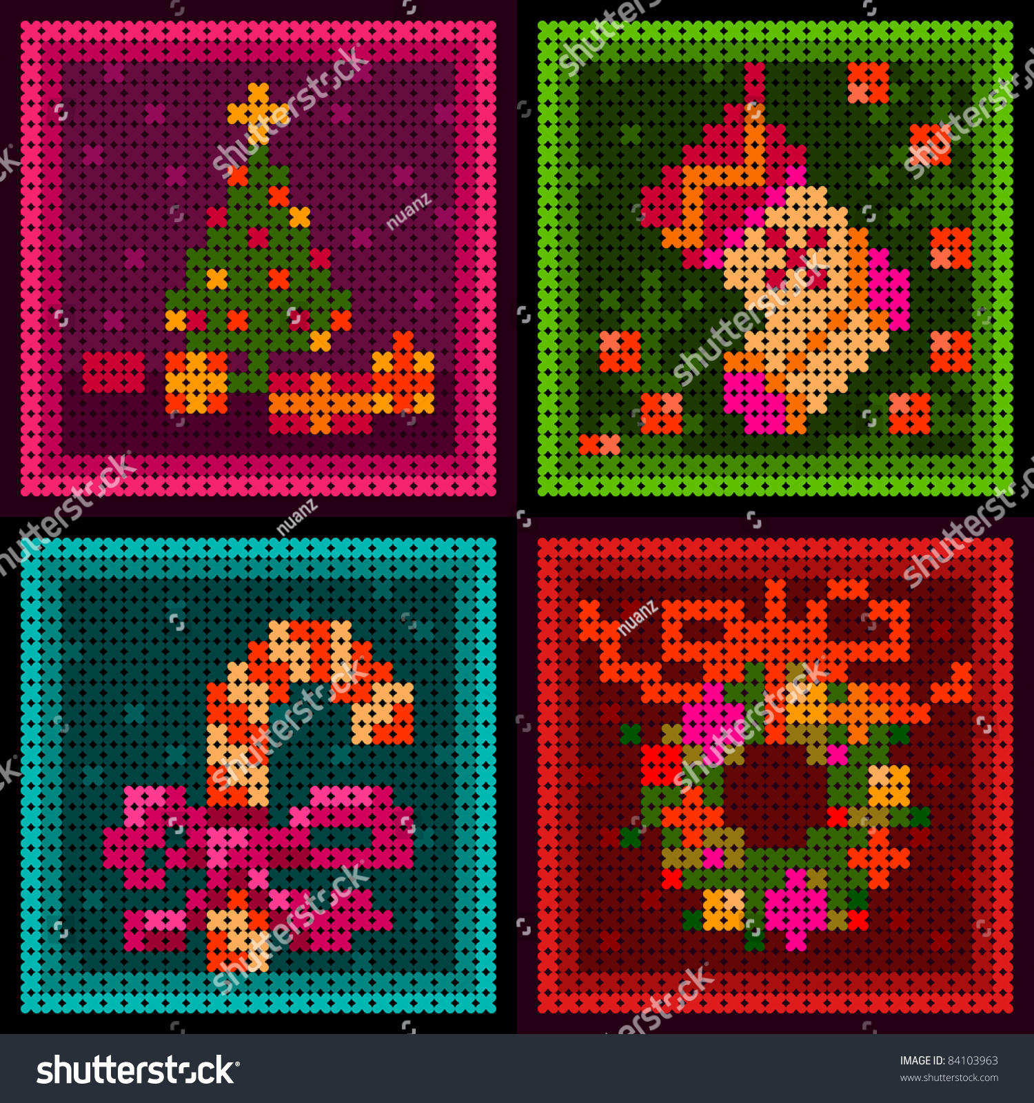 Christmas Cross Stitch Ornaments Stock Vector (Royalty Free) 84103963 ...