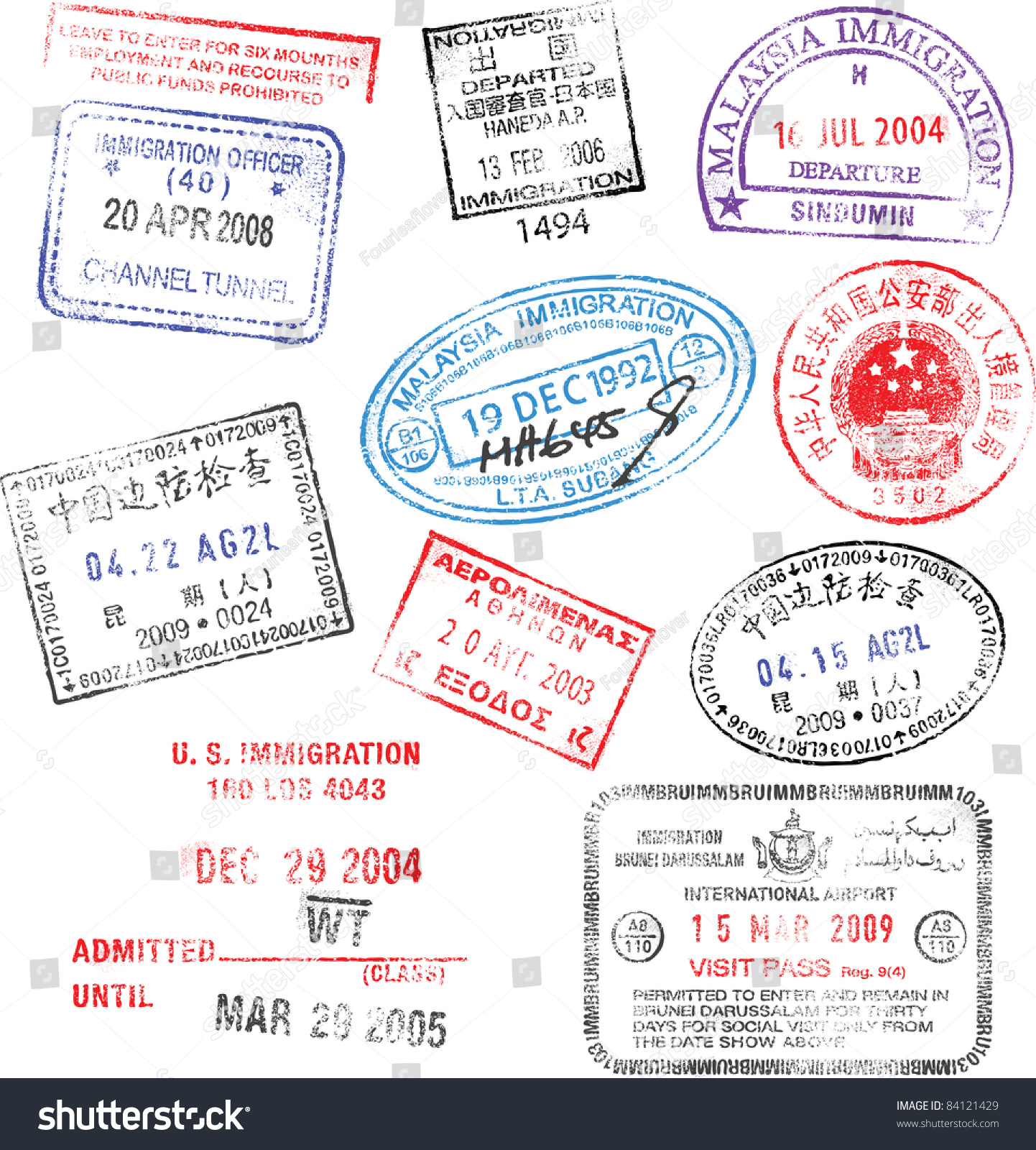 Collection Highly Detailed Passport Stamps All Stock Vector (Royalty ...