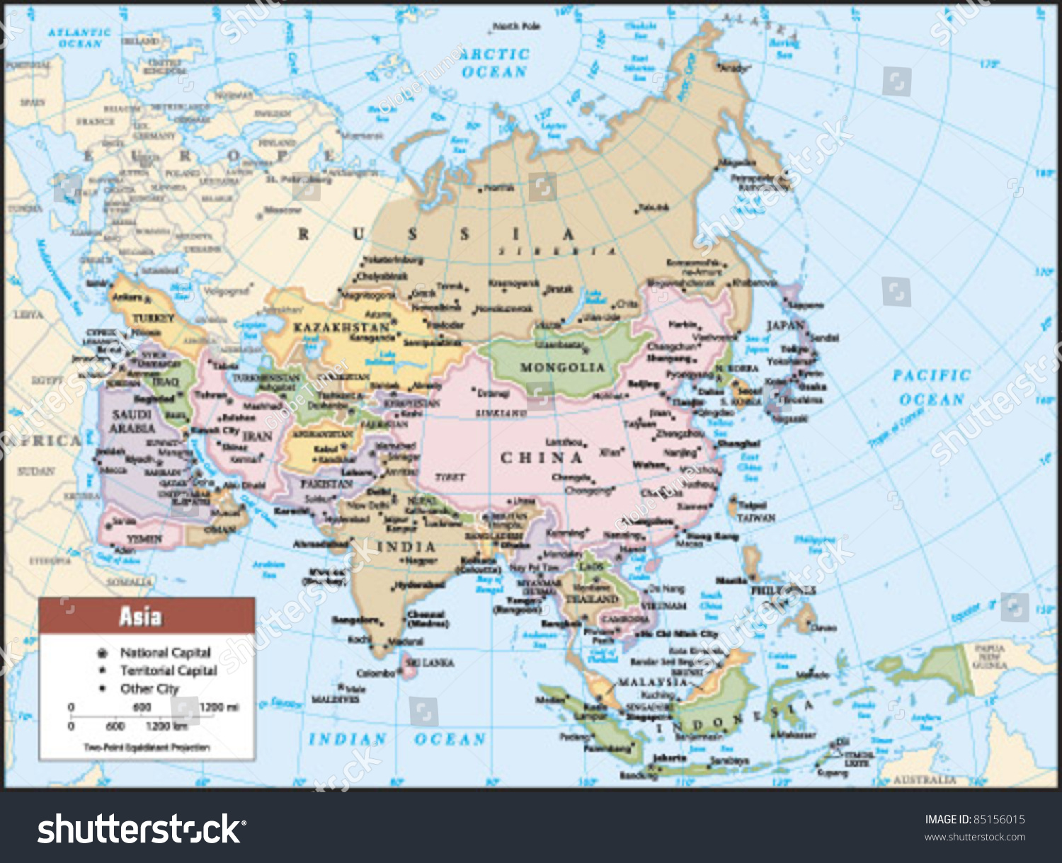 2012 Asia Political Continent Map Stock Vector (Royalty Free) 85156015 ...