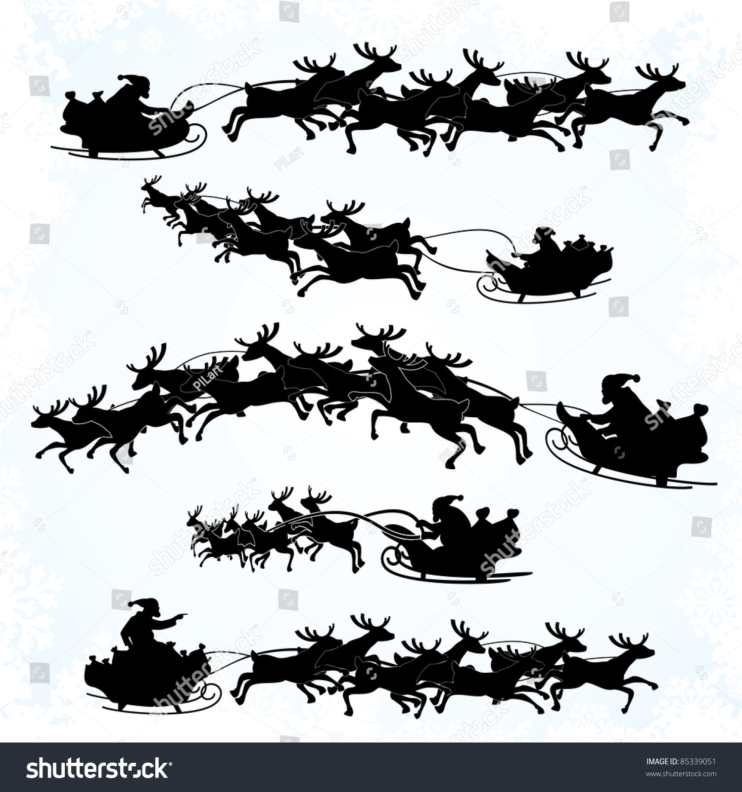 Illustrations Santas Sleigh Silhouettes Isolated On Stock Vector ...