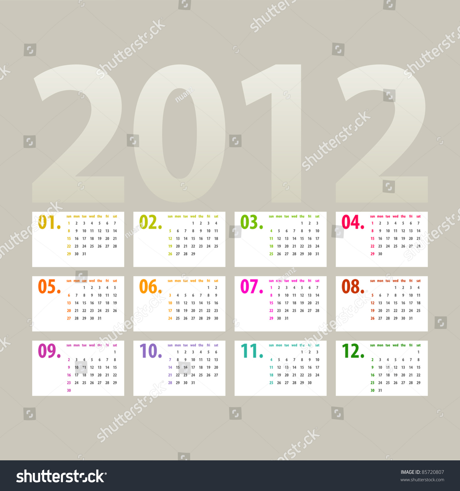 Minimalistic 2012 Calendar Design Week Starts Stock Vector (Royalty ...