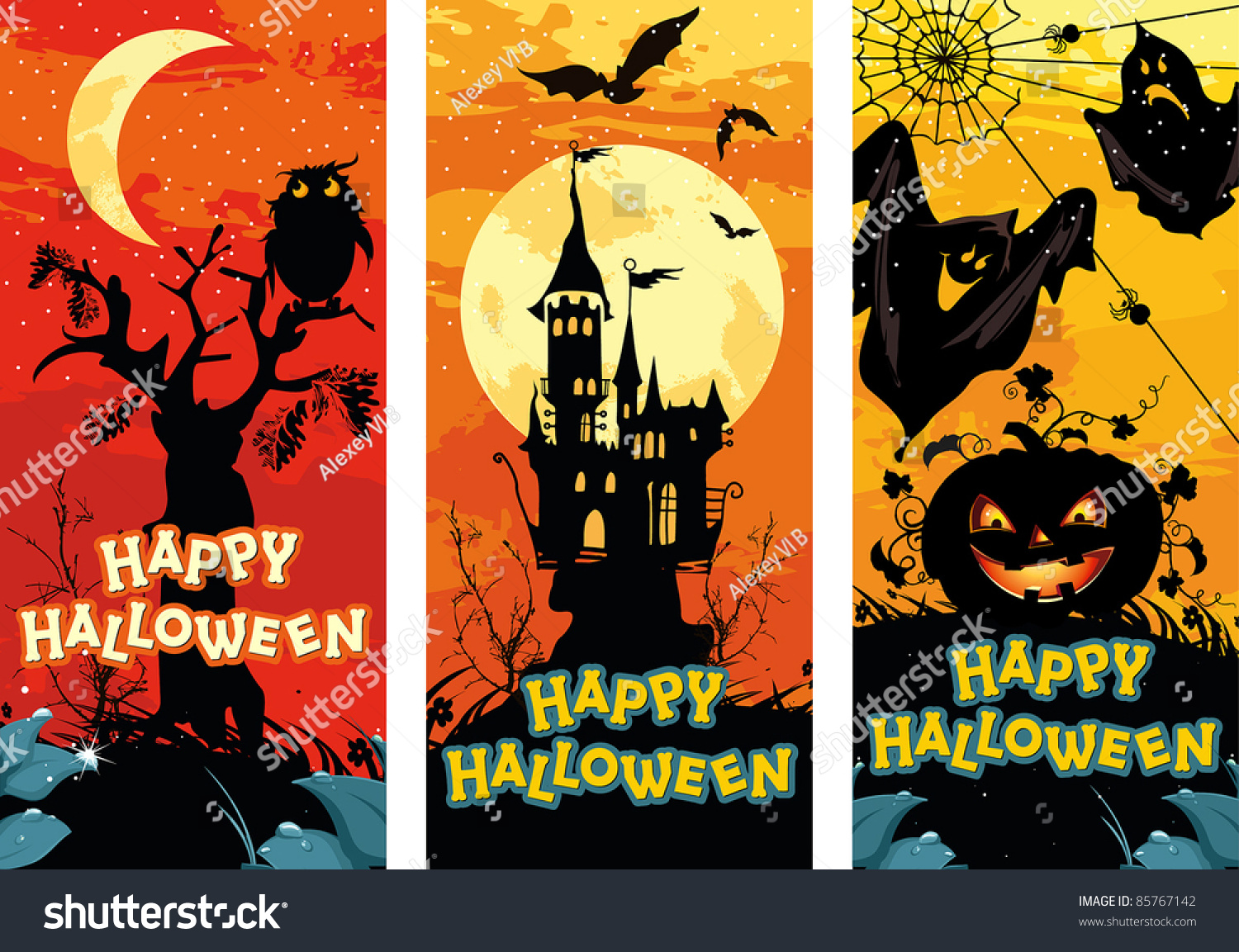 Set Vertical Halloween Banners Stock Vector (Royalty Free) 85767142 ...