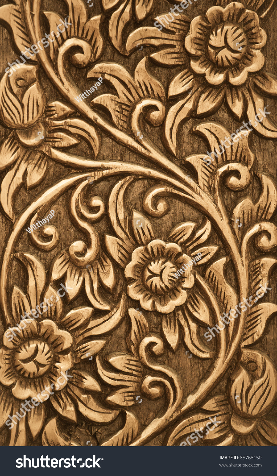 Pattern Flower Carved On Wood Background Stock Photo 85768150 ...